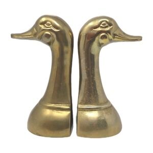 Vintage MCM Solid Brass Duck Head Bookends 6-3/8" High U141